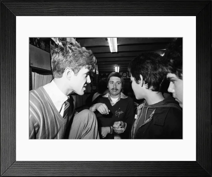 Framed Print : Skids, new wave, post punk, rock group, pictured meeting fans at Quicksilver Record Shop