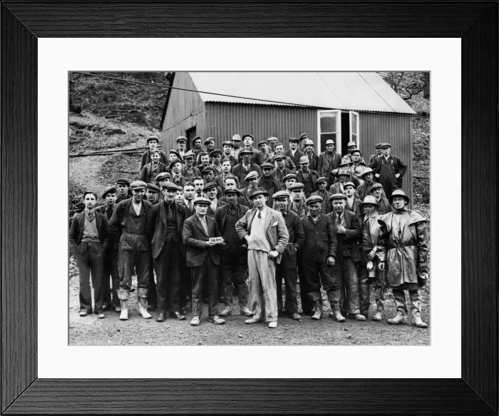Framed Print : The first bar of gold at Dolaucothi Gold Mine with day shift workers