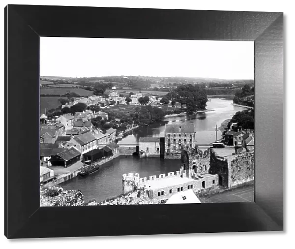 View of Pembroke, from the top go the Great Keep of Pembroke Castle. February 1939
