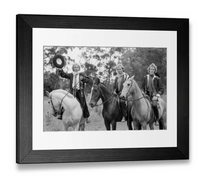 Framed Print : The Police, pop / rock group, pictured on horses. Left is guitarist Andy Framed Print : The Police, pop / rock group, pictured on horses. Left is guitarist Andy