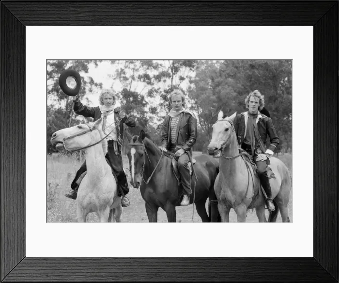 Framed Print : The Police, pop / rock group, pictured on horses. Left is guitarist Andy Framed Print : The Police, pop / rock group, pictured on horses. Left is guitarist Andy