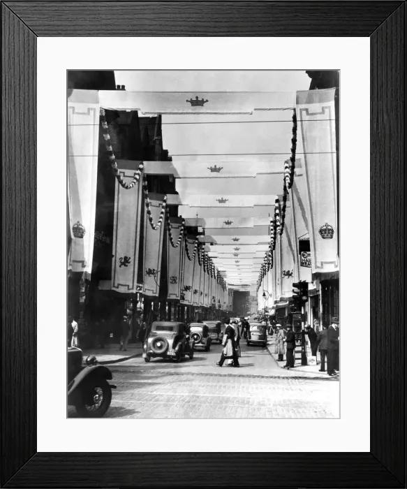 Framed Print : A scene of a street in preparation for celebrations of the coronation of King George VI