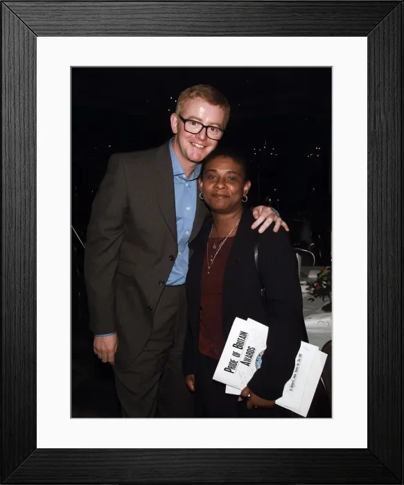 Framed Print : Chris Evans TV presenter with Doreen Lawrence May 1999 at The Mirror Pride of