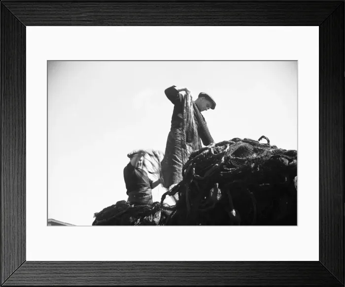 Framed Print : Penzance fishermen seen here preparing their nets before going to sea. July 1939