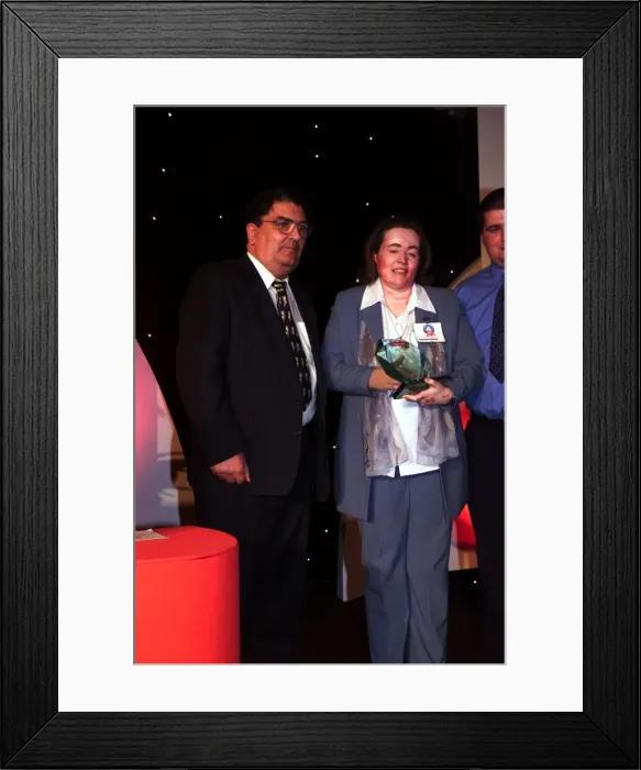 Framed Print : Donna Marie McGillion receives award May 1999 from John Hume at the Mirror Pride of