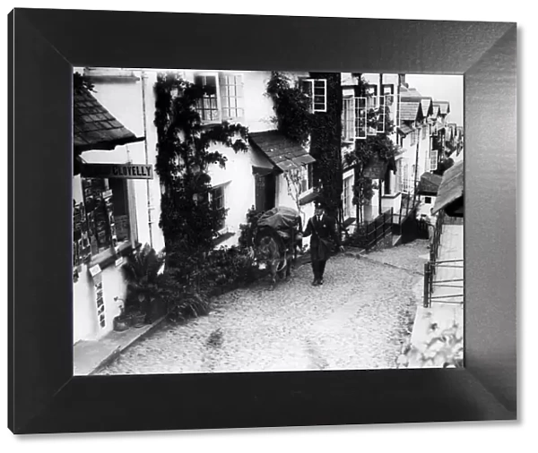 Street scene in the scenic town of Clovelly, North Devon. September 1939