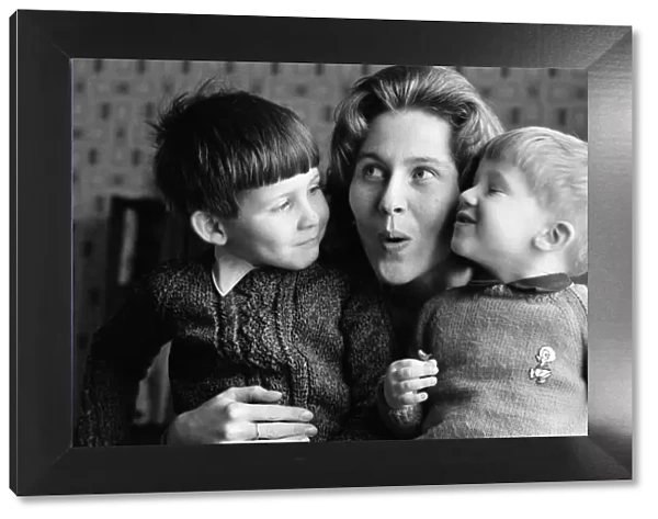 Mrs Maureen Davies and her two children, Peter, 2, and Michael, 5. 11th February 1972