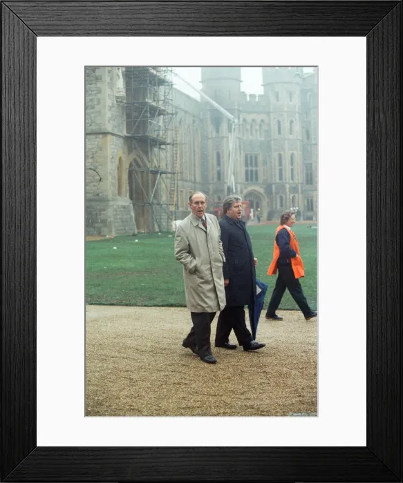 Framed Print : Peter Brooke at Windsor Castle, the day after the fire in the Brunswick Tower Framed Print : Peter Brooke at Windsor Castle, the day after the fire in the Brunswick Tower