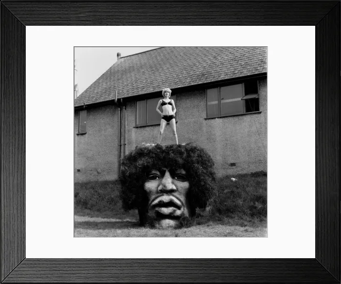 Framed Print : Jimi Hendrix model head. Picture shows Caroline Brown opening a new Jonathan King