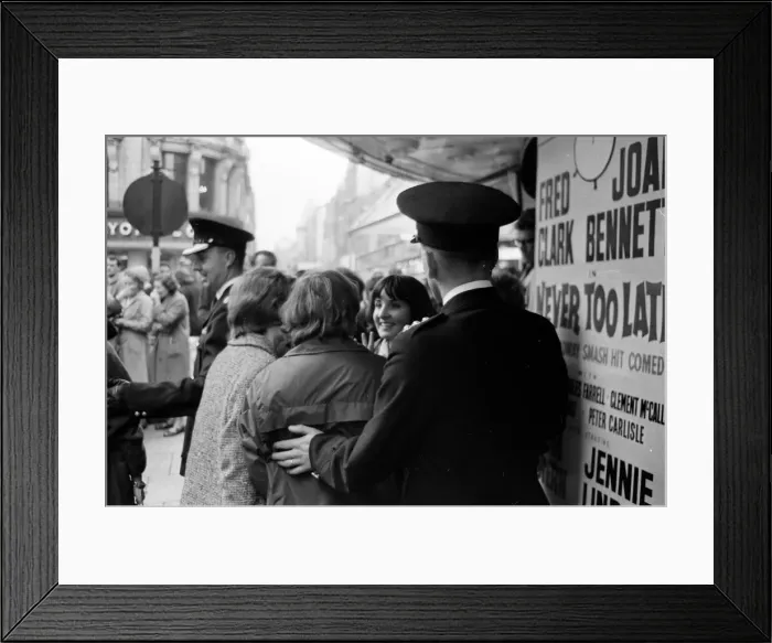 Framed Print : Scenes at The Prince of Wales Theatre in London when The Beatles arrived at the front Framed Print : Scenes at The Prince of Wales Theatre in London when The Beatles arrived at the front
