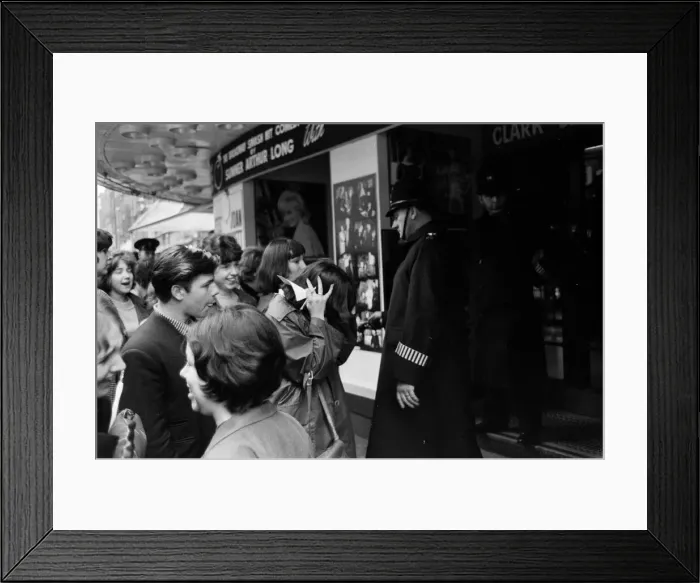 Framed Print : Scenes at The Prince of Wales Theatre in London when The Beatles arrived at the front Framed Print : Scenes at The Prince of Wales Theatre in London when The Beatles arrived at the front
