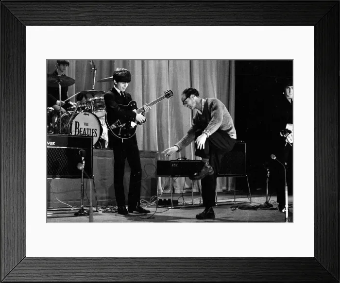 Framed Print : Picture shows George Harrison. The Beatles rehearse at The Prince of Wales Theatre Framed Print : Picture shows George Harrison. The Beatles rehearse at The Prince of Wales Theatre