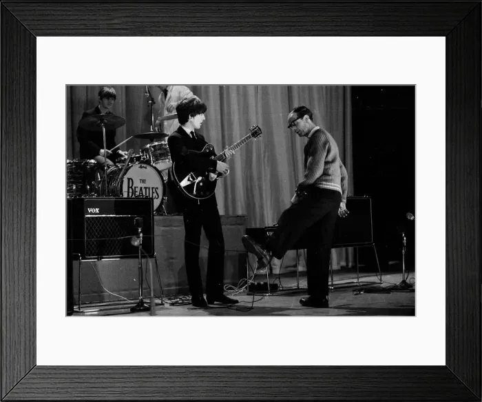 Framed Print : Picture shows George Harrison. The Beatles rehearse at The Prince of Wales Theatre Framed Print : Picture shows George Harrison. The Beatles rehearse at The Prince of Wales Theatre