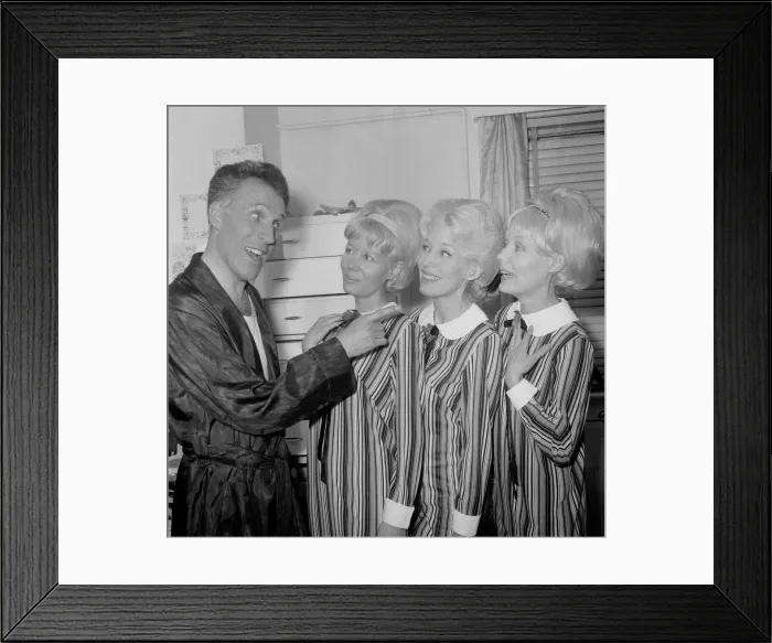 Framed Print : Bruce Forsyth with The Beverly Sisters. Picture taken at The Talk of Framed Print : Bruce Forsyth with The Beverly Sisters. Picture taken at The Talk of