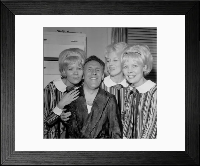 Framed Print : Bruce Forsyth with The Beverly Sisters. Picture taken at The Talk of Framed Print : Bruce Forsyth with The Beverly Sisters. Picture taken at The Talk of