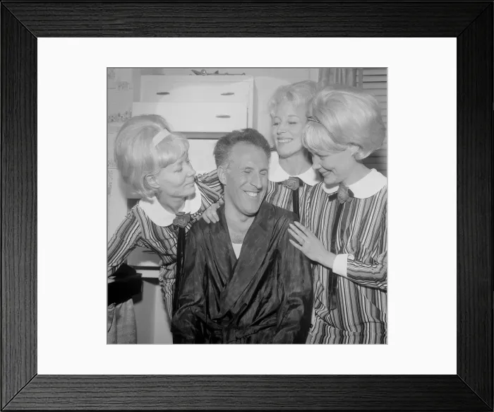Framed Print : Bruce Forsyth with The Beverly Sisters. Picture taken at The Talk of Framed Print : Bruce Forsyth with The Beverly Sisters. Picture taken at The Talk of