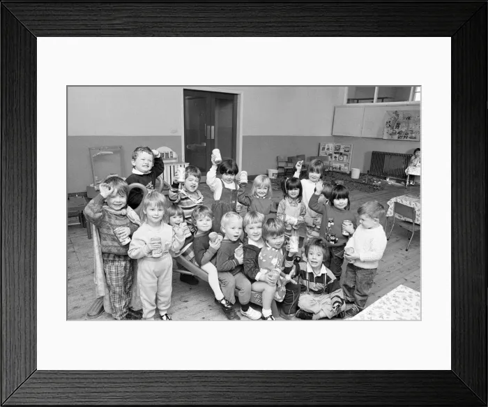 Framed Print : POP stars... Youngsters at the new Gledholt Methodist playgroup are seen with the soft
