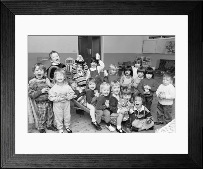 Framed Print : POP stars... Youngsters at the new Gledholt Methodist playgroup are seen with the soft Framed Print : POP stars... Youngsters at the new Gledholt Methodist playgroup are seen with the soft