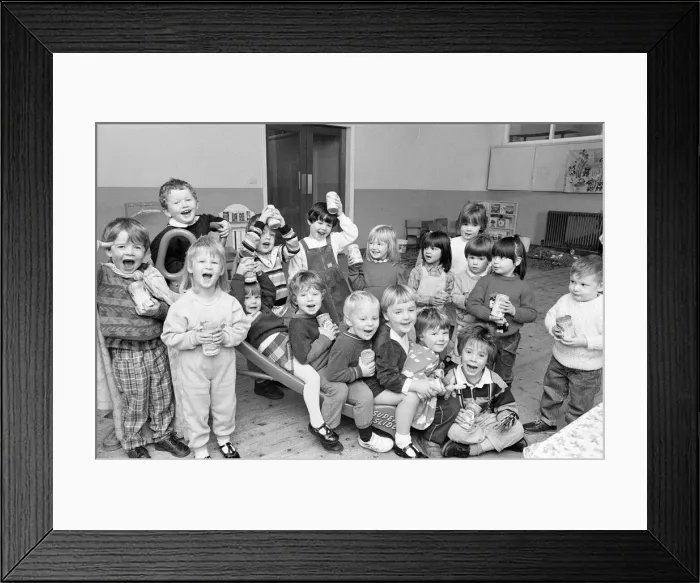 Framed Print : POP stars... Youngsters at the new Gledholt Methodist playgroup are seen with the soft