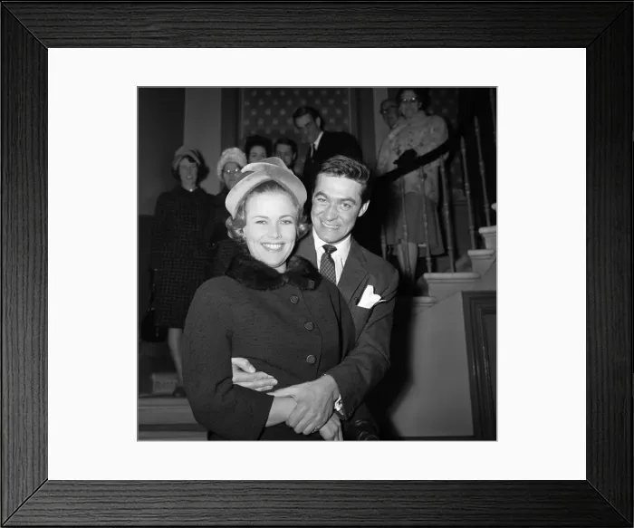 Framed Print : The wedding reception of of Honor Blackman and Maurice Kaufman held at a Chelsea club