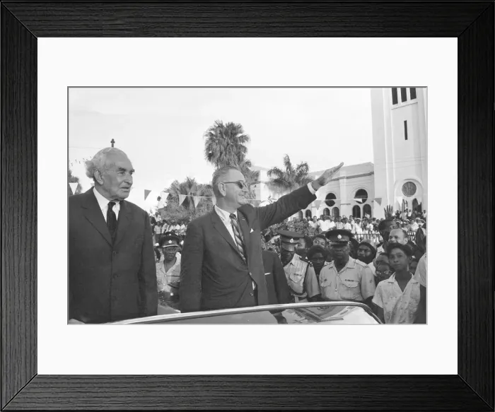 Framed Print : Premier Alexander Bustamante (left) with Vice President Lyndon B Framed Print : Premier Alexander Bustamante (left) with Vice President Lyndon B