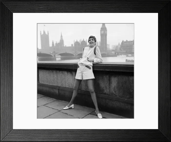 Framed Print : A model wears The Mary Quant Zipper Outfit, here, by the Thames at Westminster Framed Print : A model wears The Mary Quant Zipper Outfit, here, by the Thames at Westminster