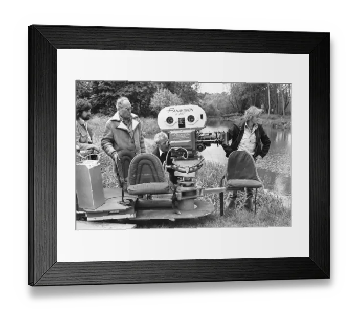 Framed Print : Anthony B Richmond Cinematographer, (left) Director John Sturges (second left Framed Print : Anthony B Richmond Cinematographer, (left) Director John Sturges (second left