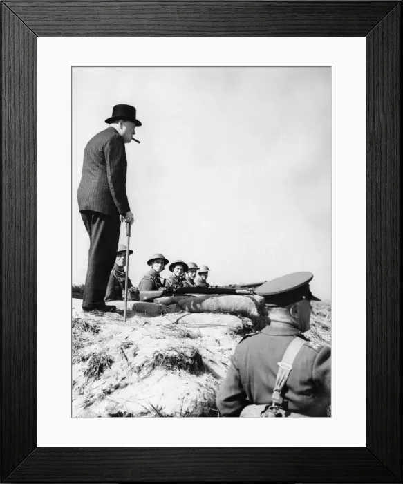 Framed Print : Prime Minister Winston Churchill seen here during a visit to the North East coast of Framed Print : Prime Minister Winston Churchill seen here during a visit to the North East coast of