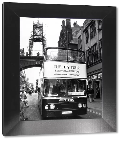 The new open topped bus tours in Chester City Centre. 1st April 1991