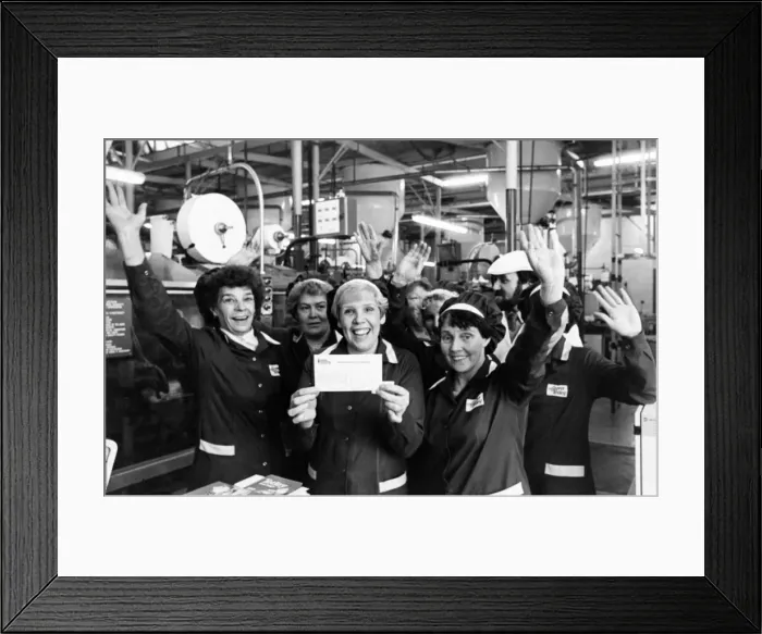 Framed Print : Machinist Kath Northam hands over a cheque for £455 to the Teesside Hospice Care Framed Print : Machinist Kath Northam hands over a cheque for £455 to the Teesside Hospice Care