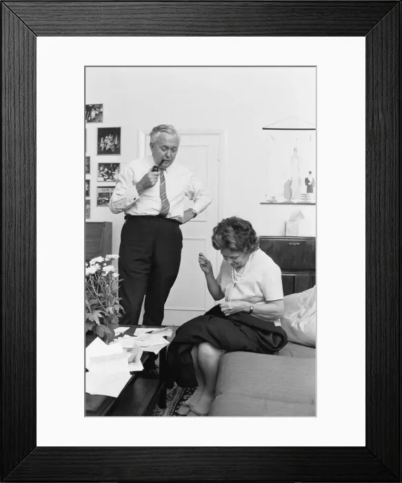 Framed Print : Harold and Mary Wilson 3rd July 1970 Mary Wilson sewing on a button on to Framed Print : Harold and Mary Wilson 3rd July 1970 Mary Wilson sewing on a button on to