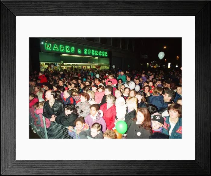 Framed Print : Christmas light switch on at Broad Street Mall, Reading. 25th November 1993 Framed Print : Christmas light switch on at Broad Street Mall, Reading. 25th November 1993