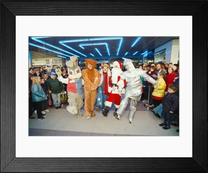 Framed Print : Crowds being entertained at the Christmas lights being switched on, Broad Street Mall Framed Print : Crowds being entertained at the Christmas lights being switched on, Broad Street Mall