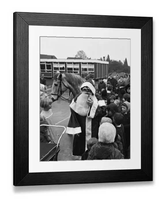 Framed Print : Father Christmas arrives on horseback at Woodley School 30th November 1968