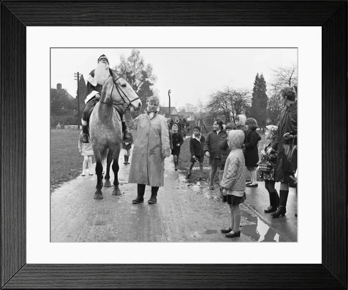 Framed Print : Father Christmas arrives on horseback at Woodley School 30th November 1968 Framed Print : Father Christmas arrives on horseback at Woodley School 30th November 1968