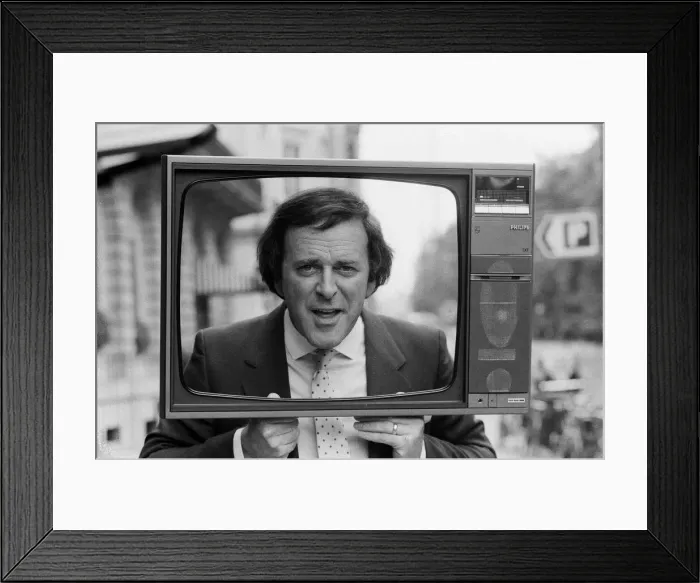 Framed Print : Terry Wogan was given 100 new TV sets today. They are being presented by Phillips the TV Framed Print : Terry Wogan was given 100 new TV sets today. They are being presented by Phillips the TV
