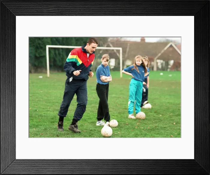 Framed Print : Girls at St Davids School, Acklam, are put through their paces during a visit by Jim Framed Print : Girls at St Davids School, Acklam, are put through their paces during a visit by Jim