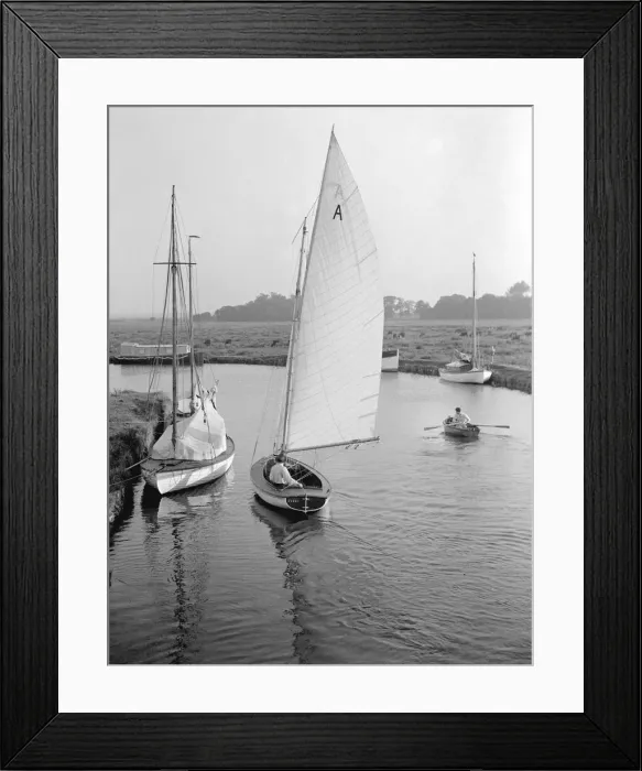 Framed Print : A dinghy sailing on the Norfolk Broads, circa 1936 Framed Print : A dinghy sailing on the Norfolk Broads, circa 1936