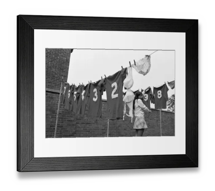 Framed Print : Washing day for Orient Girls football team. 27th September 1970 Framed Print : Washing day for Orient Girls football team. 27th September 1970