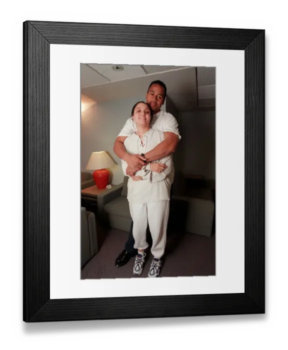 Framed Print : Rugby All Blacks star Jonah lomu with wife Tanya 1996