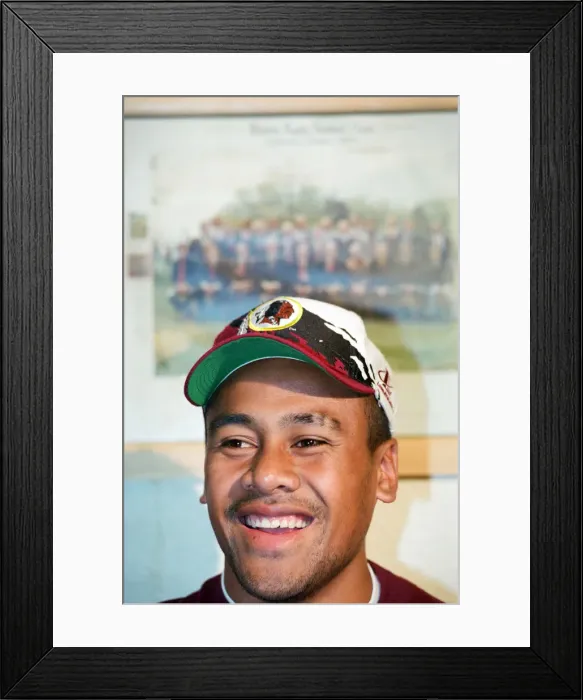 Framed Print : All Blacks rugby player Jonah Lomu during a press conference, while on a visit to Blaina