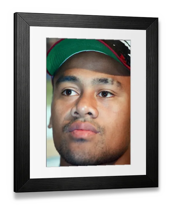 Framed Print : All Blacks rugby player Jonah Lomu during a press conference, while on a visit to Blaina