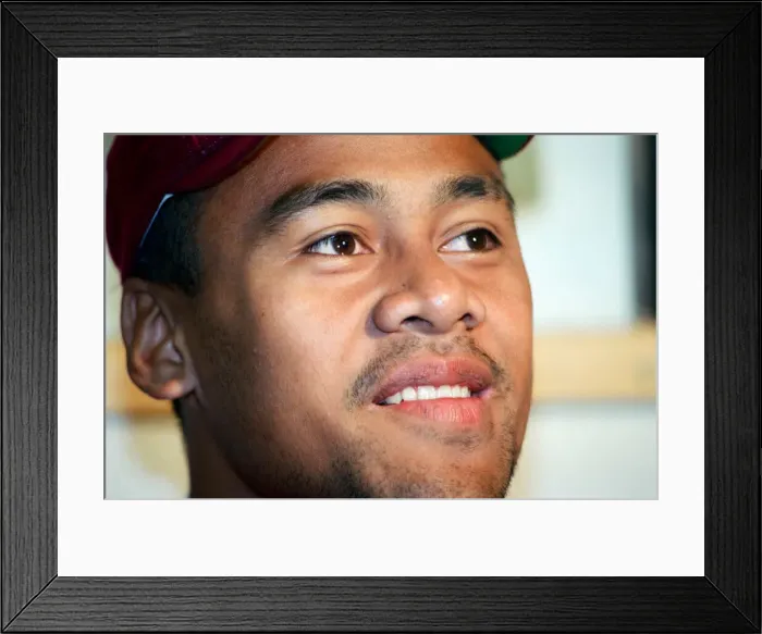 Framed Print : All Blacks rugby player Jonah Lomu during a press conference, while on a visit to Blaina Framed Print : All Blacks rugby player Jonah Lomu during a press conference, while on a visit to Blaina