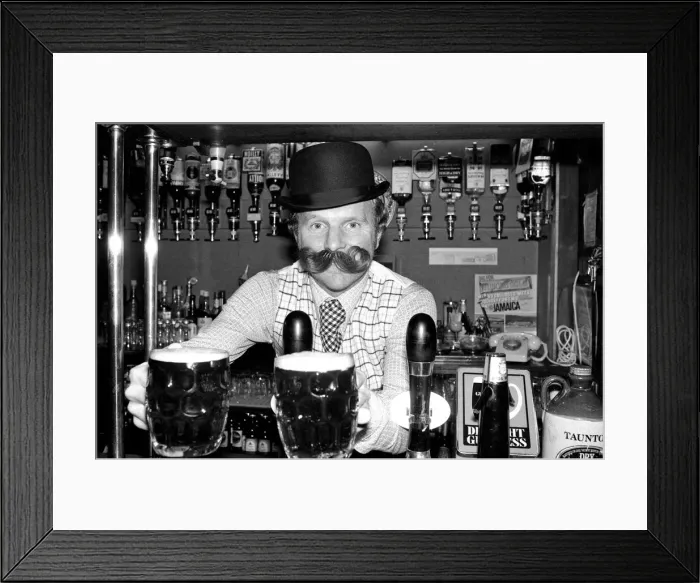 Framed Print : Bobby Moore preparing for the opening of his own public house called Moore Framed Print : Bobby Moore preparing for the opening of his own public house called Moore