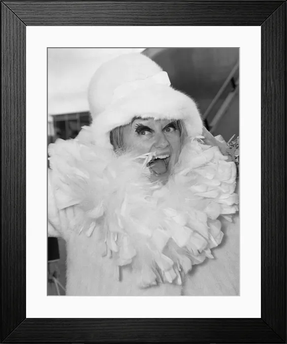 Framed Print : Comedienne Phyllis Diller seen here arriving at London Framed Print : Comedienne Phyllis Diller seen here arriving at London