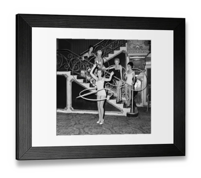 Framed Print : 1958 Miss World Beauty Contestants, try out hula hoops at The Lyceum Theatre, London Framed Print : 1958 Miss World Beauty Contestants, try out hula hoops at The Lyceum Theatre, London