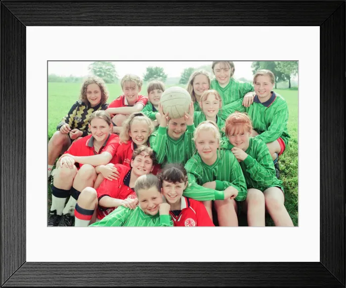 Framed Print : Newlands School, Middlesbrough, 7th June1996. Pictured, Newlands School Girls Football Framed Print : Newlands School, Middlesbrough, 7th June1996. Pictured, Newlands School Girls Football