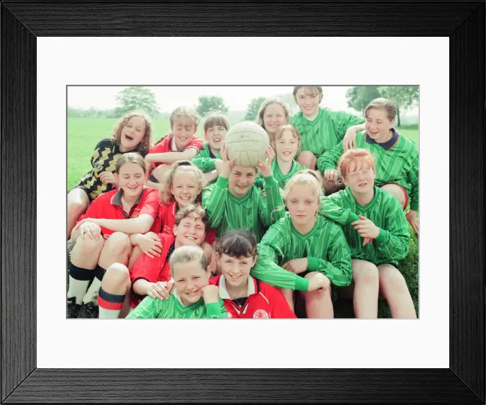 Framed Print : Newlands School, Middlesbrough, 7th June1996. Pictured, Newlands School Girls Football Framed Print : Newlands School, Middlesbrough, 7th June1996. Pictured, Newlands School Girls Football