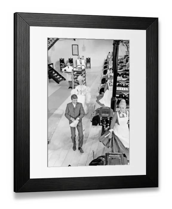 Framed Print : Dick Van Dyke and Sally Ann Howes (behind) filming a scene for Chitty Chitty Bang Bang