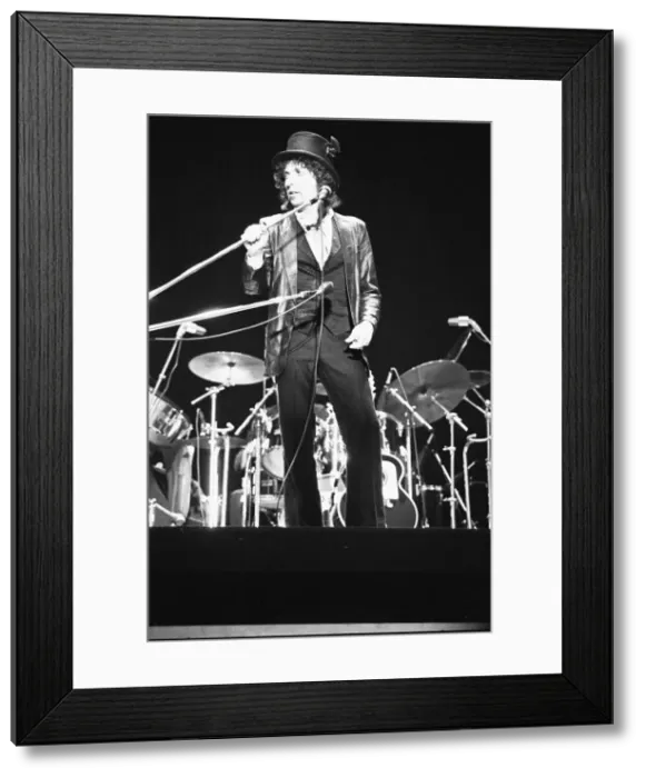 Framed Print : Bob Dylan seen here performing on stage at The Picnic concert at Blackbushe Aerodrome